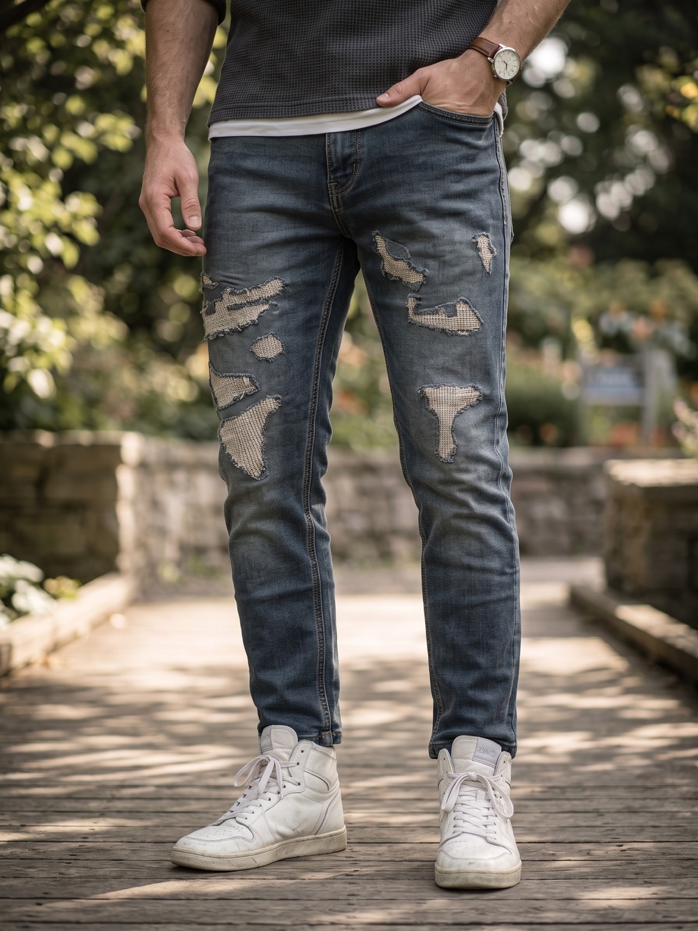 Tommy Hilfiger Denim Distressed Patchwork Jeans Y2K Grunge Streetwear Skater